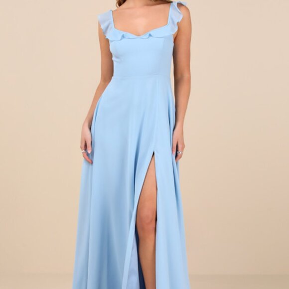 Lulus Dreamy Admiration Light Blue Ruffled Maxi Dress - Size S - Picture 1 of 1